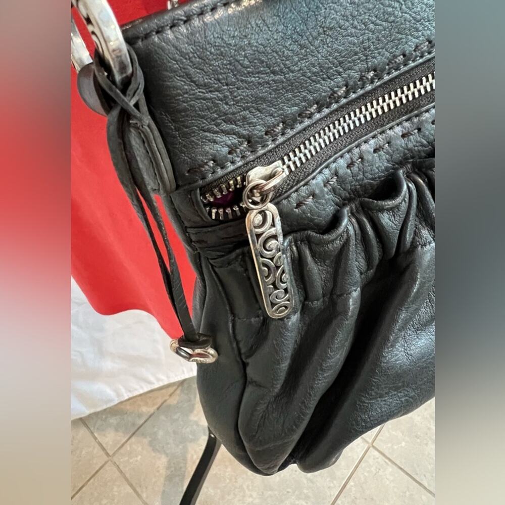 BRIGHTON GRAY LEATHER CROSSBODY SHOULDER BAG PURSE - Picture 5 of 13